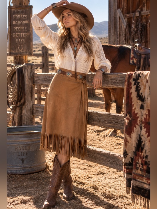 Vintage Dresses & Skirts - Genuine Leather fringed wrap skirt